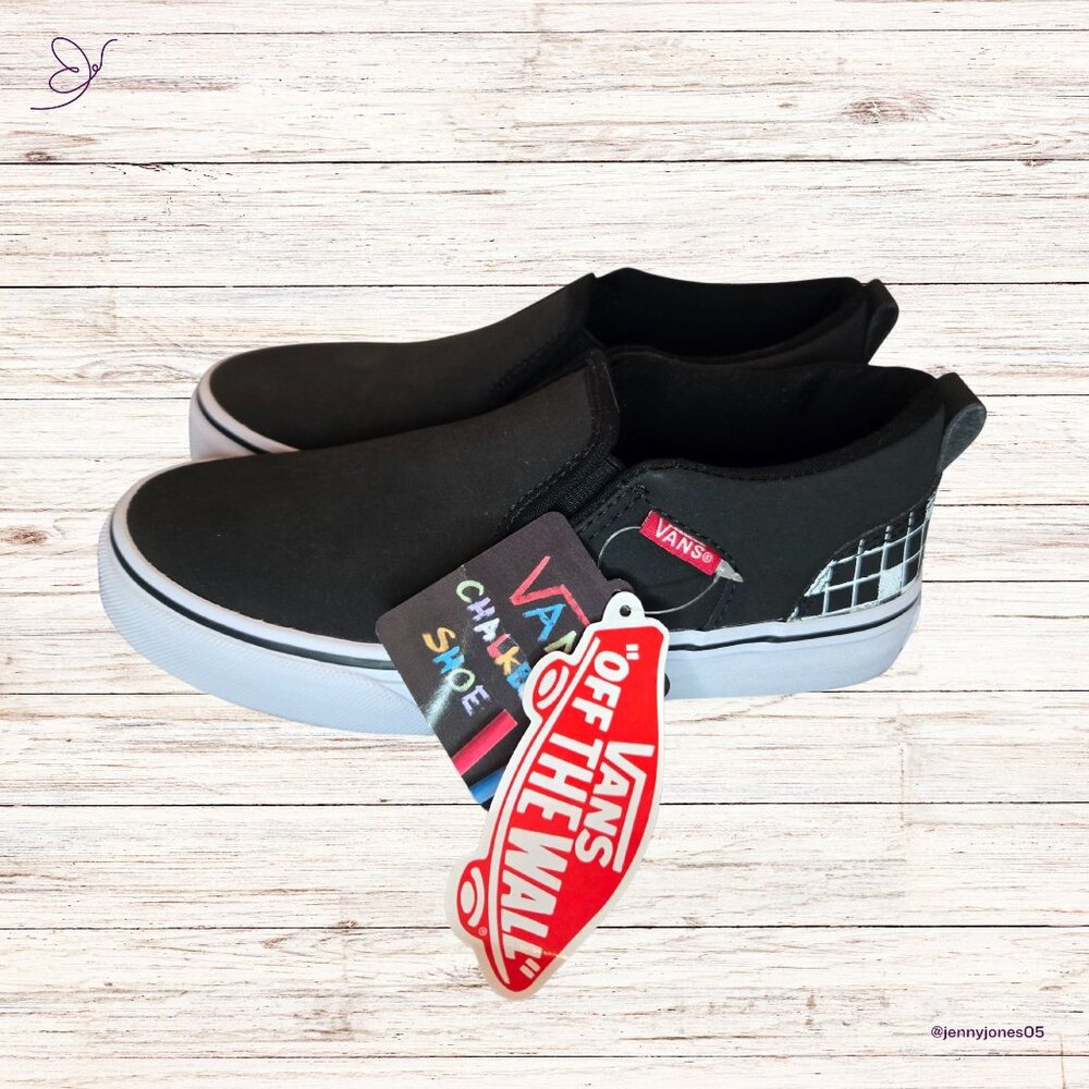 Vans Chalkboard Black Asher Slip-Ons~Kids Size 1.5~NIB~Rare!